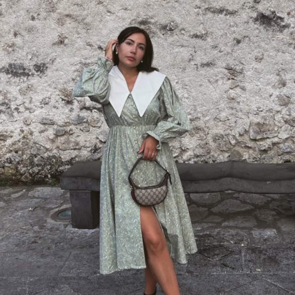 Zephyr Green Floral Dress with White Collar